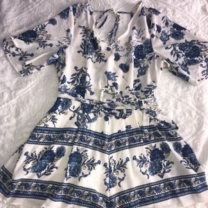 White and blue floral romper
